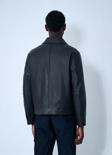 Leather Jacket With Logo Patch Stone Island Leather Jacket With Logo Patch Black sto0162020