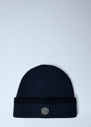 Stone Island Logo Motif Beanie Hat Navy sto0162059
