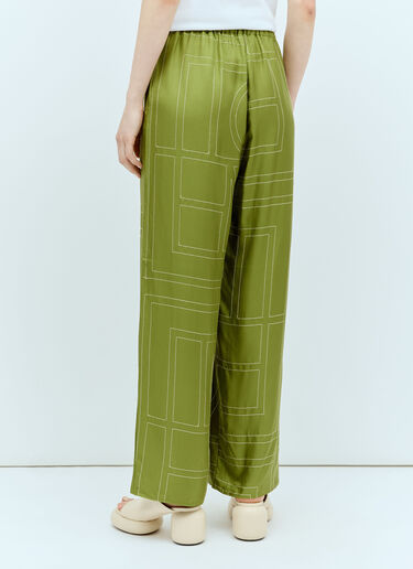 TOTEME Monogram Silk Pyjama Pants Green tot0257010