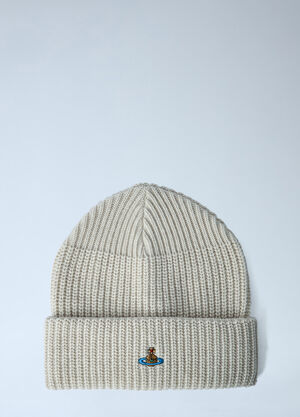 Vivienne Westwood Logo Motif Beanie Hat White vvw0162011