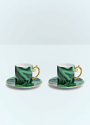 L'Objet Set Of Two Malachite Espresso Cups And Saucers Green wps0691615