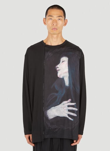 图案印花长袖T恤 Yohji Yamamoto 图案印花长袖T恤 黑 yoy0150012