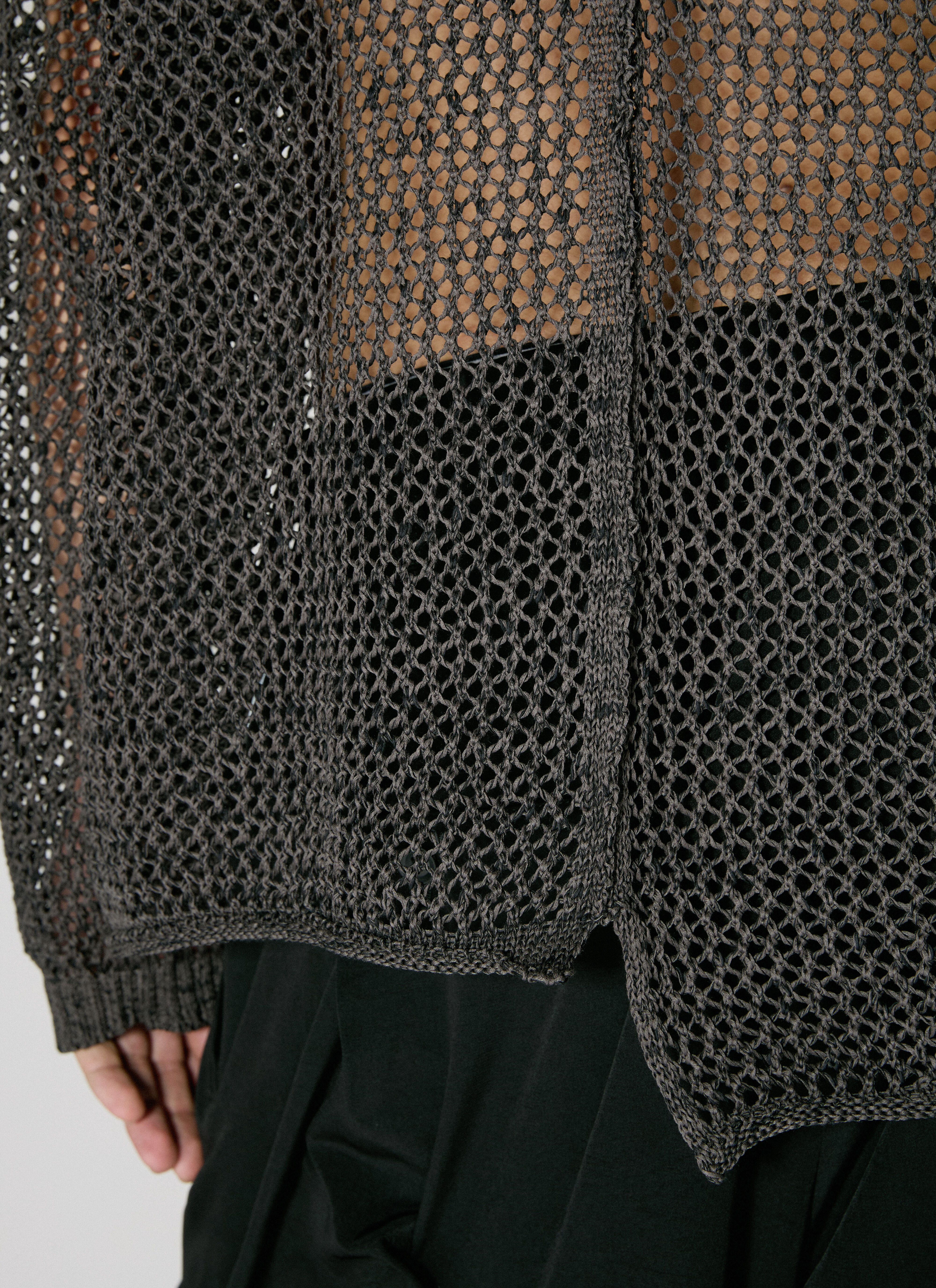 Yohji Yamamoto Men's' Uneven Open-Knit Sweater in Black | LN-CC®