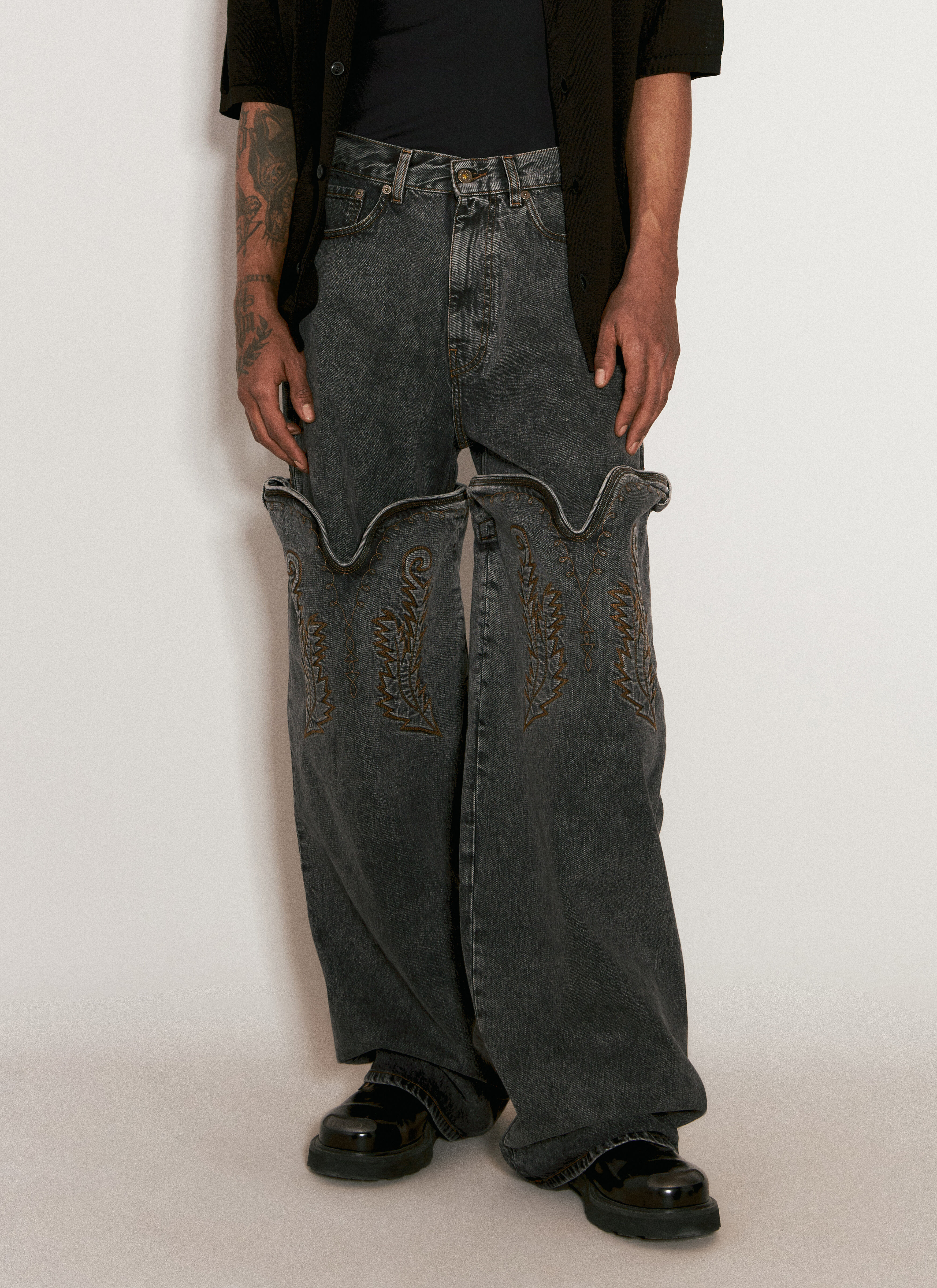パンツ Yproject cowboy jeans Y/PROJECT Men's' Evergreen Maxi Cowboy Cuff Jeans in Black