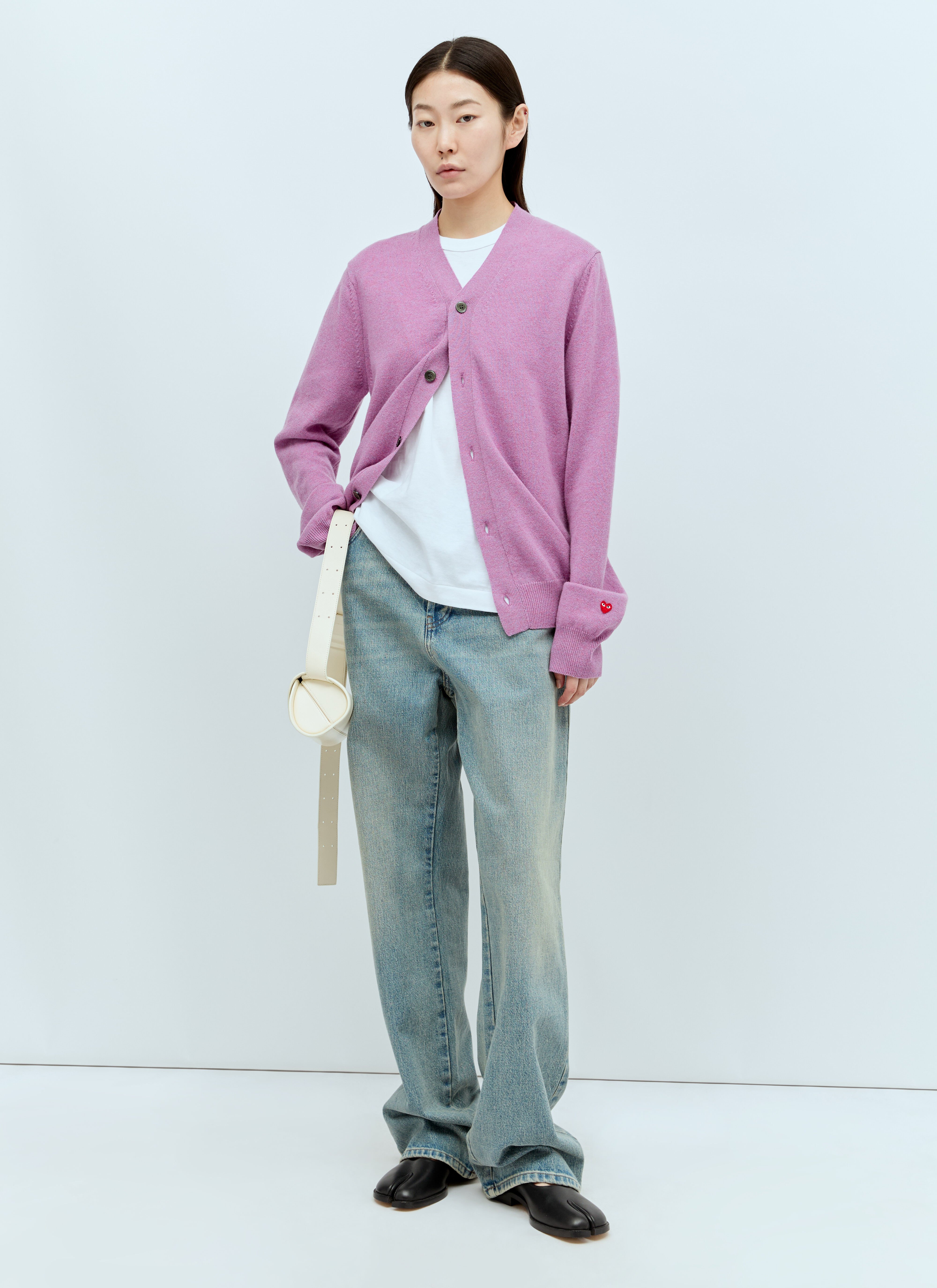 トップス PLAY COMMEdesGARCONS KNIT CARDIGAN Comme des Garcons Play Gold Heart Knit Cardigan Sweater Grey
