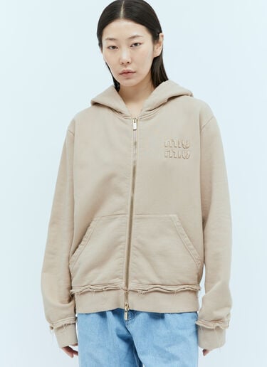 Miu Miu Distressed Hooded Sweatshirt Beige miu0355002