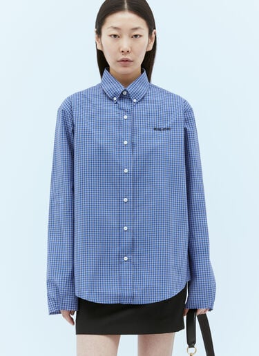 Logo Embroidery Checked Shirt Miu Miu Logo Embroidery Checked Shirt Blue miu0356003