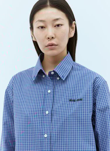Logo Embroidery Checked Shirt Miu Miu Logo Embroidery Checked Shirt Blue miu0356003