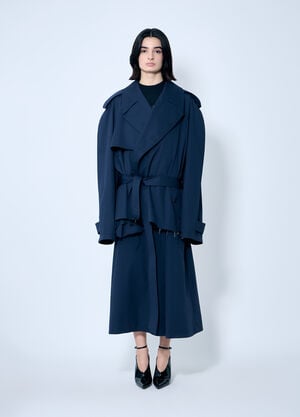 Balenciaga Cropped Distressed Hem Trench Coat Blue bal0259004