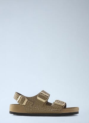Birkenstock Embossed Leather Three Strap Sandals Khaki brk0252009