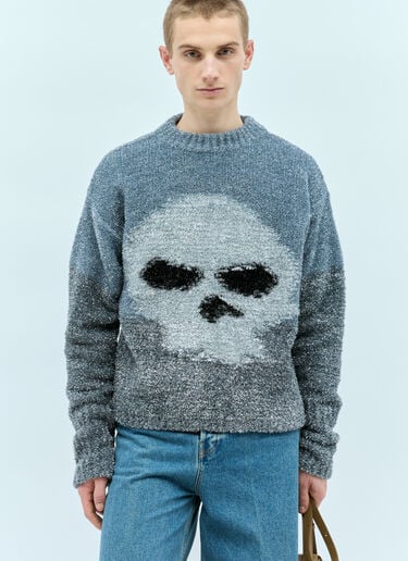 Glitter Skull Intarsia Sweater ERL Glitter Skull Intarsia Sweater Silver erl0156010