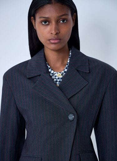 GANNI Stretch Stripe Single-Breasted Blazer Grey gan0261018