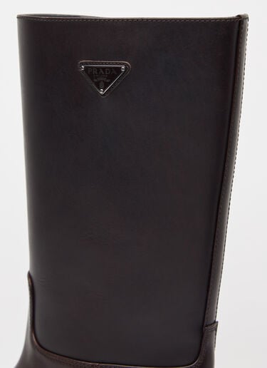 Logo Plaque Leather Boots Prada Logo Plaque Leather Boots Brown pra0258035