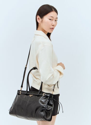 Prada Large Leather Shoulder Bag Black pra0258045
