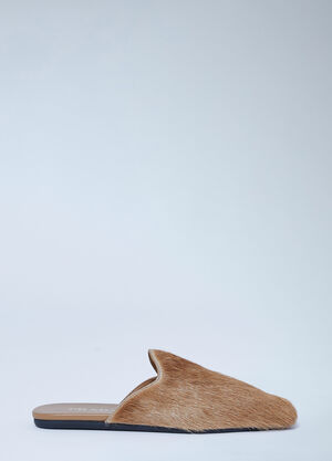 Prada Leather Pony-Hair Mules Sand pra0262111