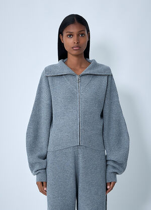 Sportmax Wool-Blend Zip-Up Sweater Grey spx0262008