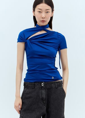 Coperni Asymmetric Draped Jersey Top Blue cpn0255006