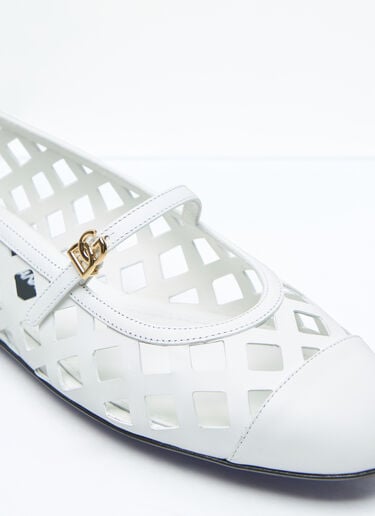 오픈워크 가죽 발레리나 플랫 슈즈 Dolce & Gabbana 오픈워크 가죽 발레리나 플랫 슈즈 화이트 dol0257010