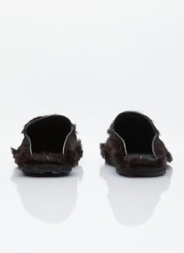 Dries Van Noten 가죽 트리밍 포니헤어 슬라이드 브라운 dvn0154031