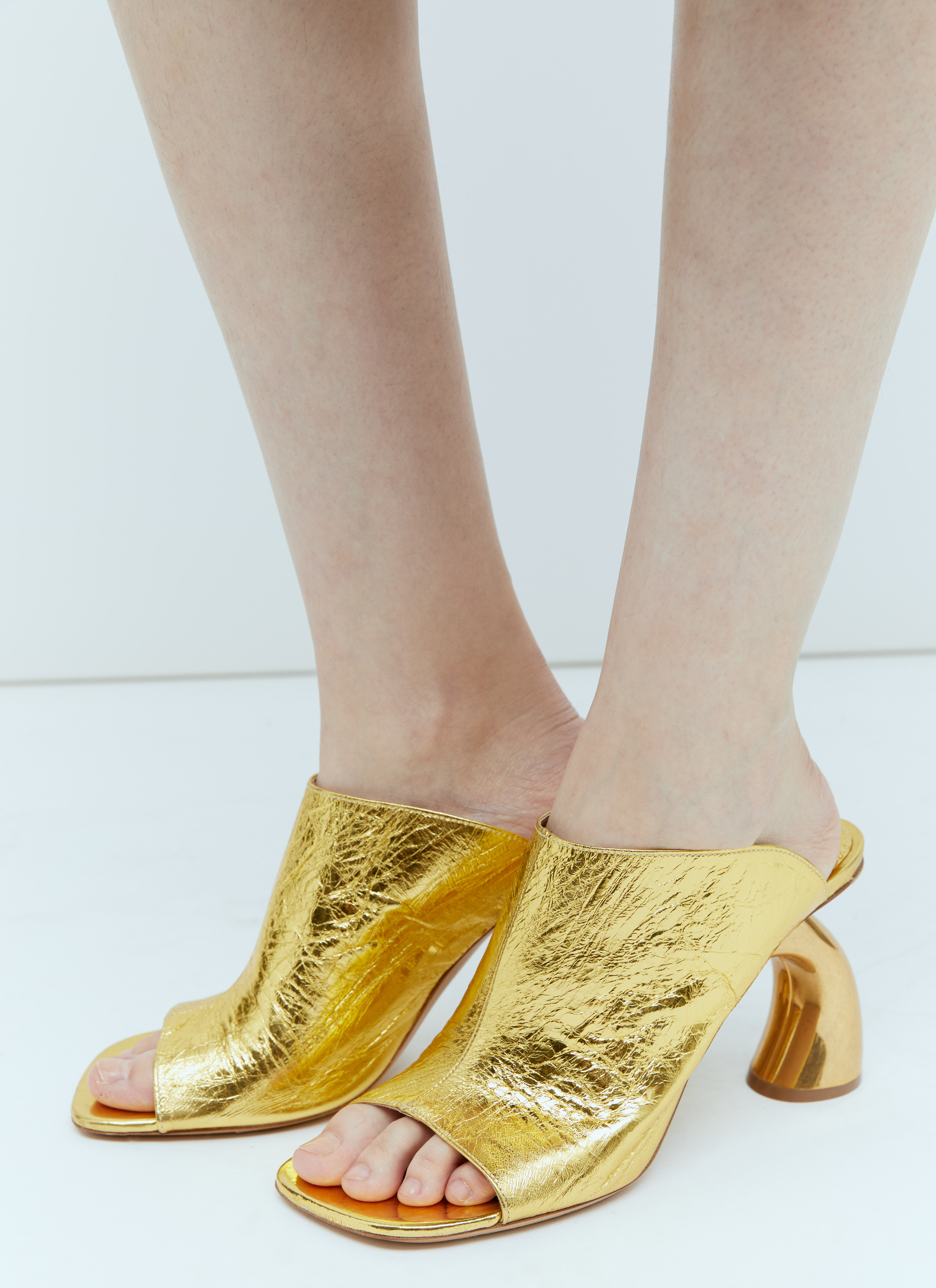 Dries Van Noten Women's' Ached Heel Leather Mules in Gold