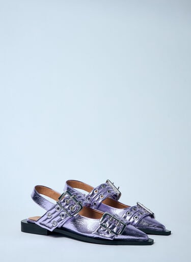 Metallic Feminine Buckle Ballerina Flats GANNI Metallic Feminine Buckle Ballerina Flats Purple gan0259052