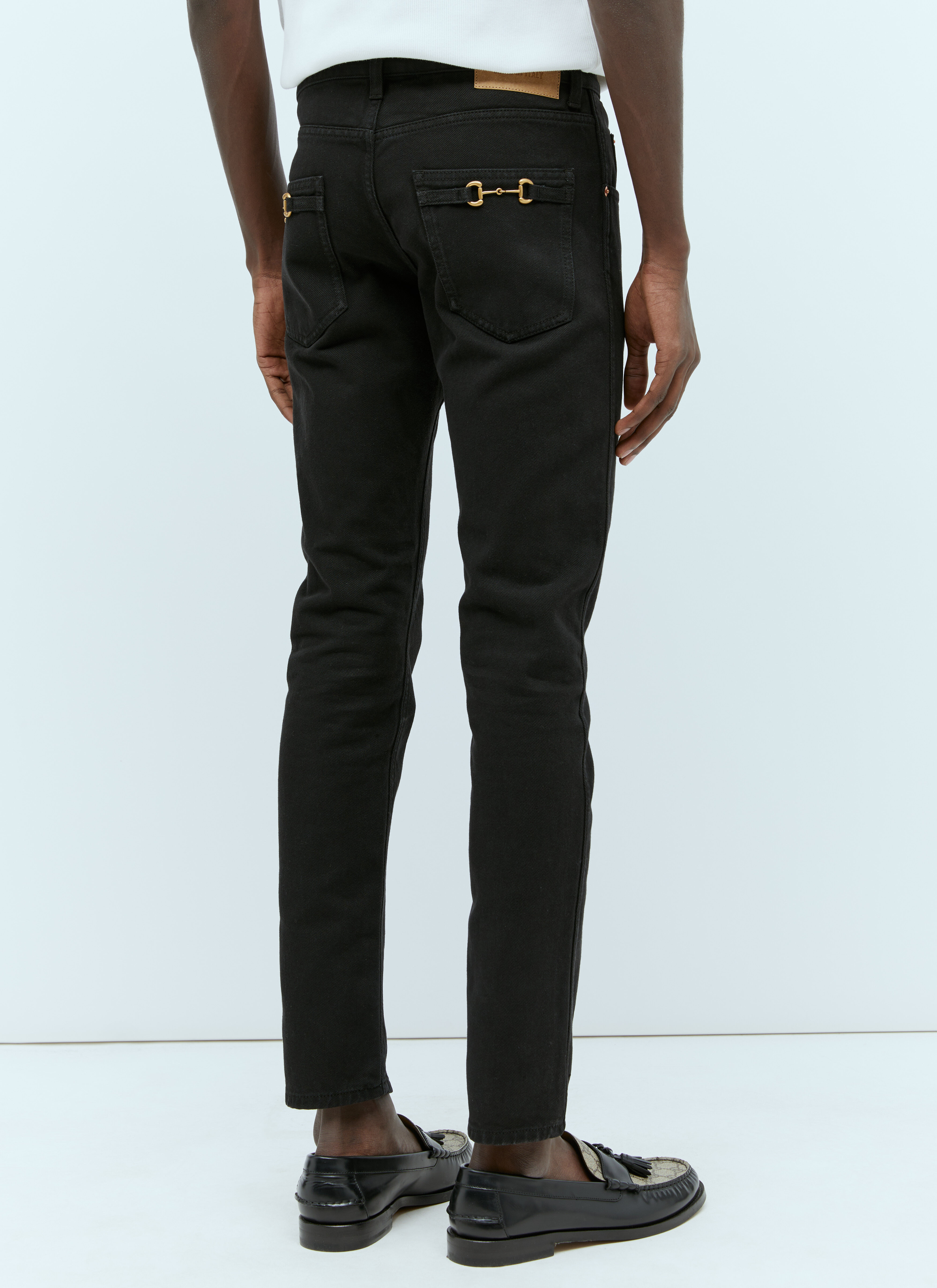 GUCCIブラックジーンズ Denim pant with cuffs in dark blue | GUCCI® US