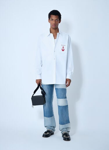 Logo Embroidery Button-Down Shirt Gucci Logo Embroidery Button-Down Shirt White guc0161034