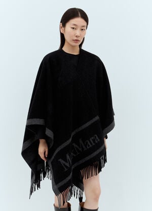 Max Mara Wool Cloak With Fringes Black max0257034