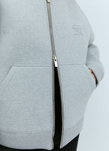 Embossed Logo Hooded Sweatshirt Miu Miu Embossed Logo Hooded Sweatshirt Grey miu0254008