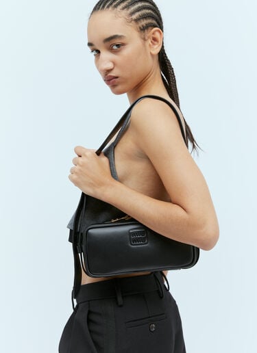 Logo Plaque Leather Shoulder Bag Miu Miu Logo Plaque Leather Shoulder Bag Black miu0254065
