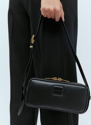Logo Plaque Leather Shoulder Bag Miu Miu Logo Plaque Leather Shoulder Bag Black miu0254065