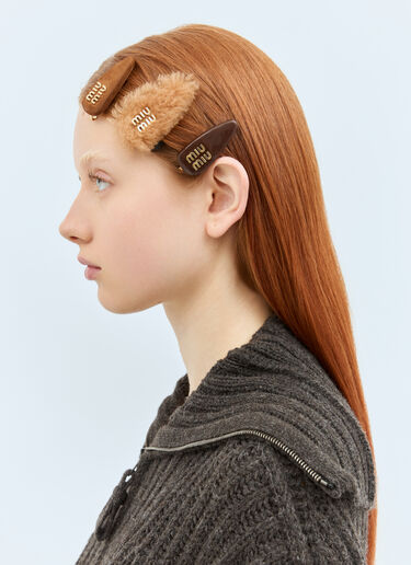 Set Of Three Logo Hair Pins Miu Miu Set Of Three Logo Hair Pins Brown miu0258047