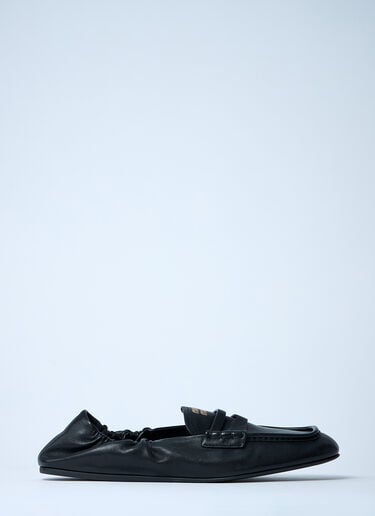 Logo Motif Leather Loafers Miu Miu Logo Motif Leather Loafers Black miu0262106