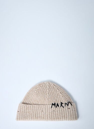 Marni Logo Motif Beanie Hat Beige mni0261010