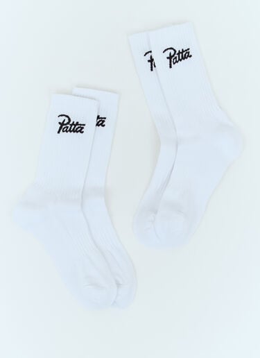 Patta 스크립트 로고 스포츠 양말 2개 세트  화이트 pat0156014