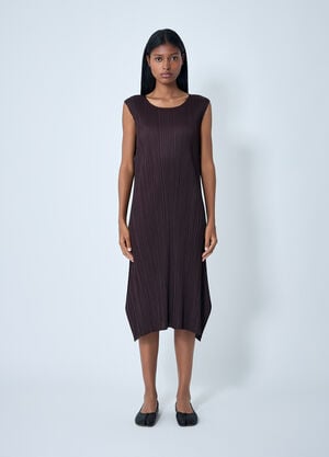 Pleats Please Issey Miyake Pleated Midi Dress Brown plp0262004