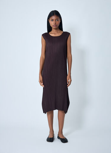 Pleats Please Issey Miyake Pleated Midi Dress Brown plp0262004