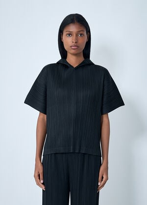 Pleats Please Issey Miyake Hooded Pleated Shirt Black plp0262010