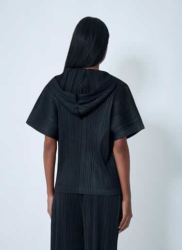 Pleats Please Issey Miyake Hooded Pleated Shirt Black plp0262010