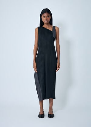 Pleats Please Issey Miyake Contrast Panel Pleated Midi Dress Black plp0262012