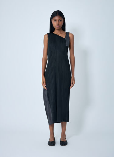 Pleats Please Issey Miyake Contrast Panel Pleated Midi Dress Black plp0262012
