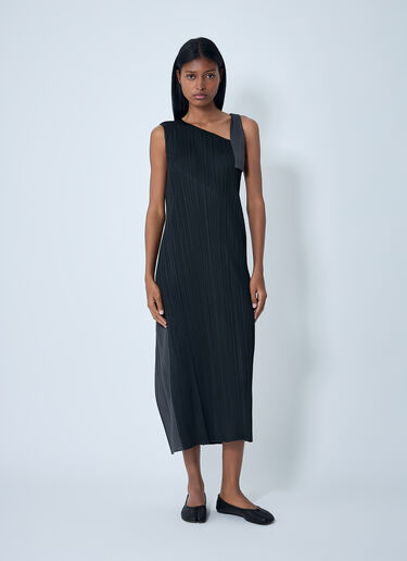 Pleats Please Issey Miyake Contrast Panel Pleated Midi Dress Black plp0262012
