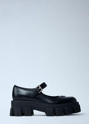 Prada Leather Logo Plaque Platform Flats Black pra0262052