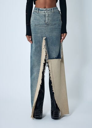 Rick Owens Denim Distressed Maxi Skirt Blue ric0262015