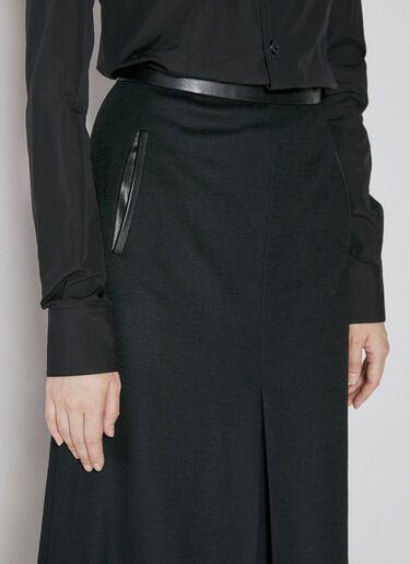 Leather Trim Midi Skirt Saint Laurent Leather Trim Midi Skirt Black sla0253026