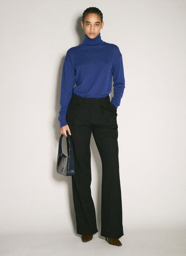 Saint Laurent Turtleneck Garter Sweater Blue sla0258060