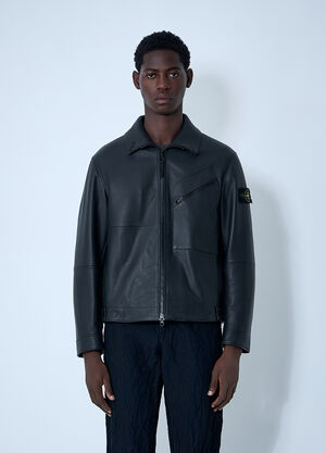 Stone Island 로고 패치 디테일 가죽 재킷 블랙 sto0162020