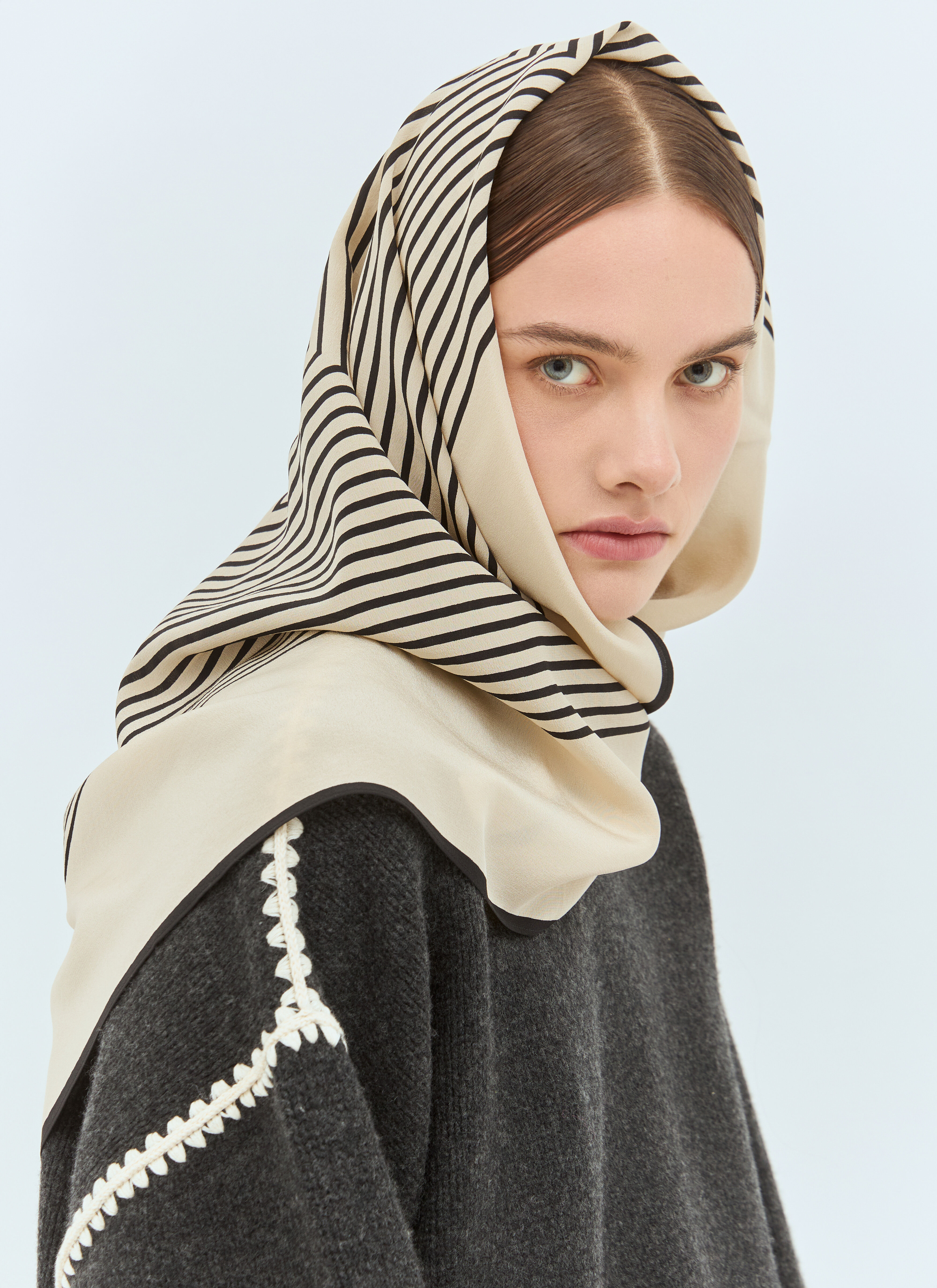 TOTEME Women's' Centered Monogram Silk Scarf in Beige | LN-CC®