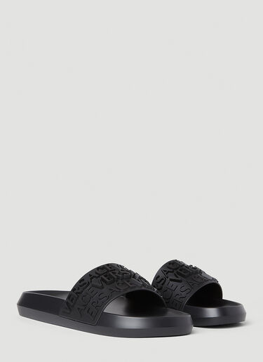 Versace Logo Embossed Slides Black ver0151028
