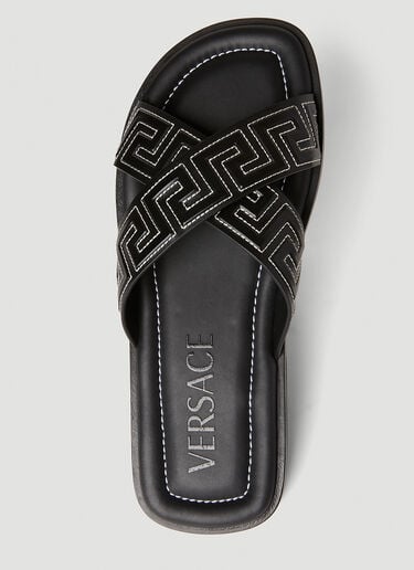 交叉带 Greca 拖鞋 Versace 交叉带 Greca 拖鞋 黑色 ver0152021